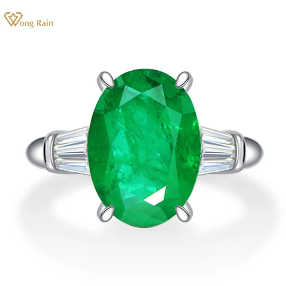 Wong Rain Винтажное кольцо из серебра 100% пробы с Овальным Изумрудом | Украшения и