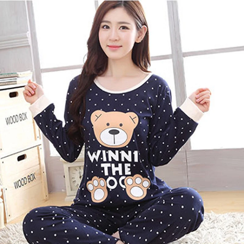 Ladies Pajamas Set Spring and Autumn Long Sleeve Cute Cartoon Women's Sleepwear Loose Casual Home Service Suit Hot New | Женская