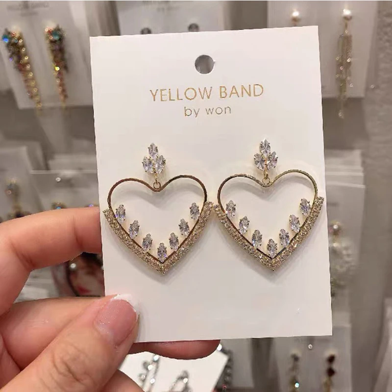 MWsonya новые корейские Роскошные серьги подвески с кристаллами в форме сердца