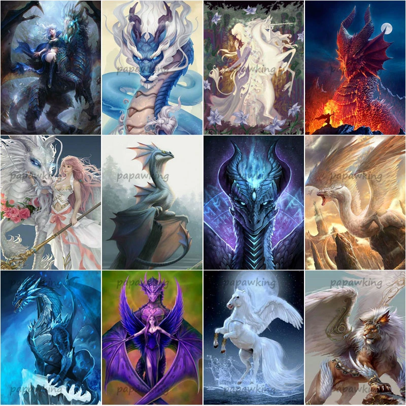 

5D Diy Diamond Painting Dragon Mythical Beast Full Square Round Drill Embroidery Cross Stitch Mosaic Kit Animals Gift Home Decor
