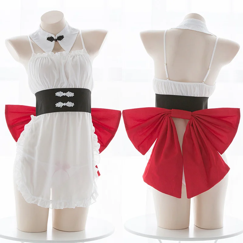 

Китайский Элемент кавайная горничная слинг Фартук комплект нижнего белья Женская одежда для отдыха Пижама пикантное платье с большим бант...