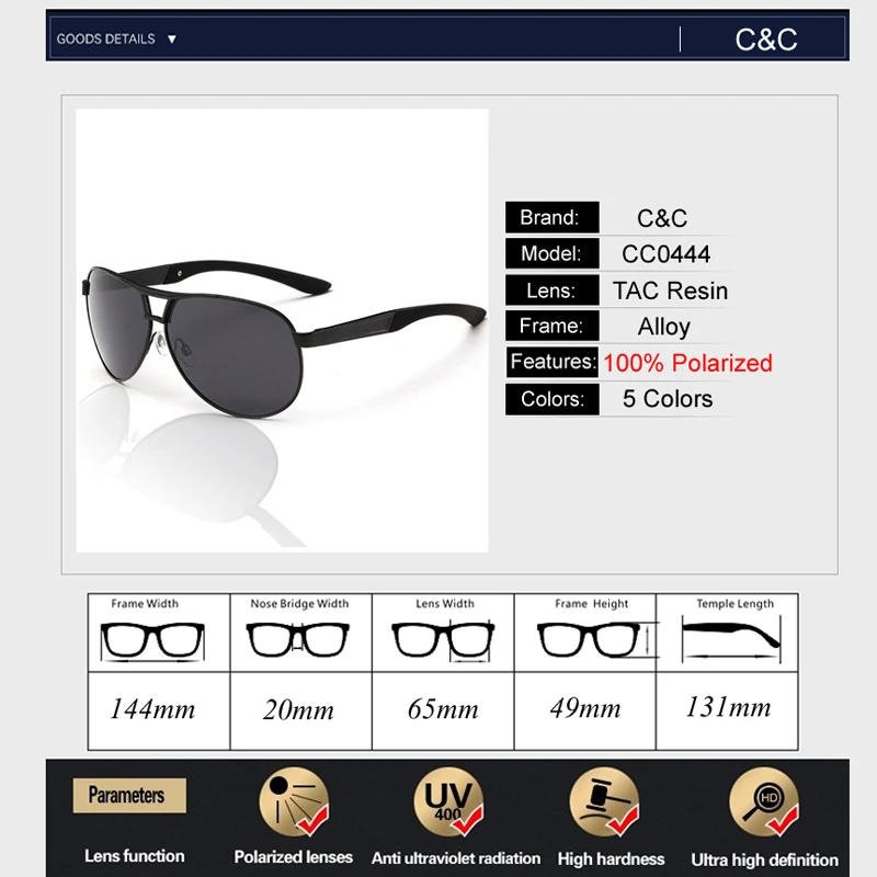 

2020 New Classic Men Polarized Sunglasses Polaroid Driving Pilot Sunglass Man Eyewear Sun Glasses UV400 High Quality CC0444