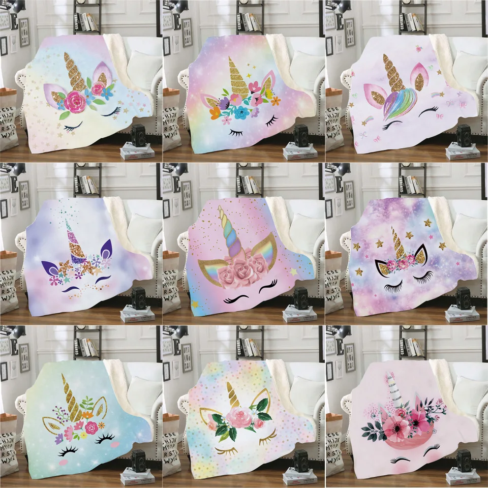 MYLB Единорог одеяло Цветочный мультфильм шерпа для детей Девочка диван мягкий