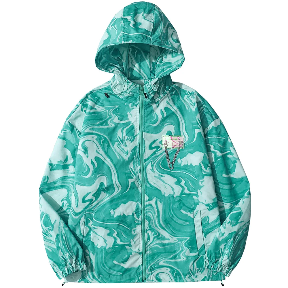 Куртка мужская с капюшоном ветровка на молнии повседневная мешковатая принтом Tie