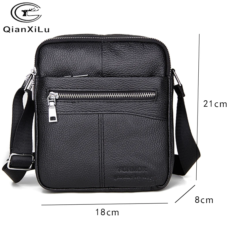 

QianXiLu men's genuine leather shoulder bag Messenger Bag Flap ipad men bag style bag Solid male Business 2019 new bags