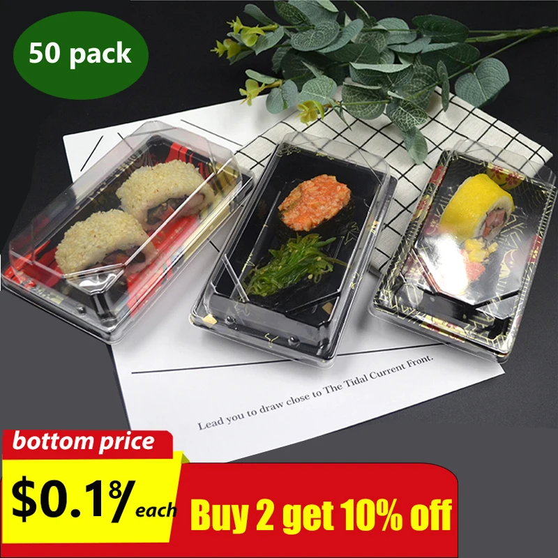 

Disposable sushi box dishes Mini dishes Food Tray Sushi plate cake cookies food packaging container with lid140*80*40mm .