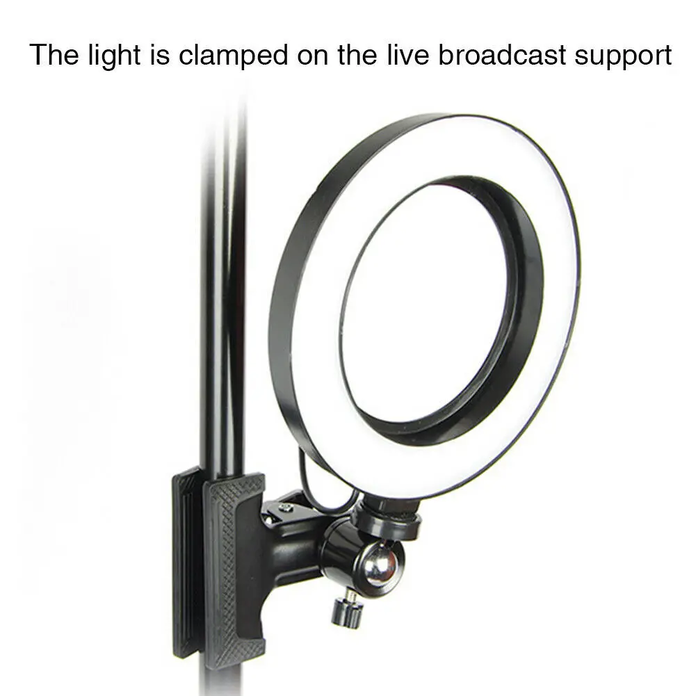 16cm Ring Light USB Lamp with Metal Ball Head Clip Brightness Adjustable Selfie Lights for Makeup Live Video Fill Light