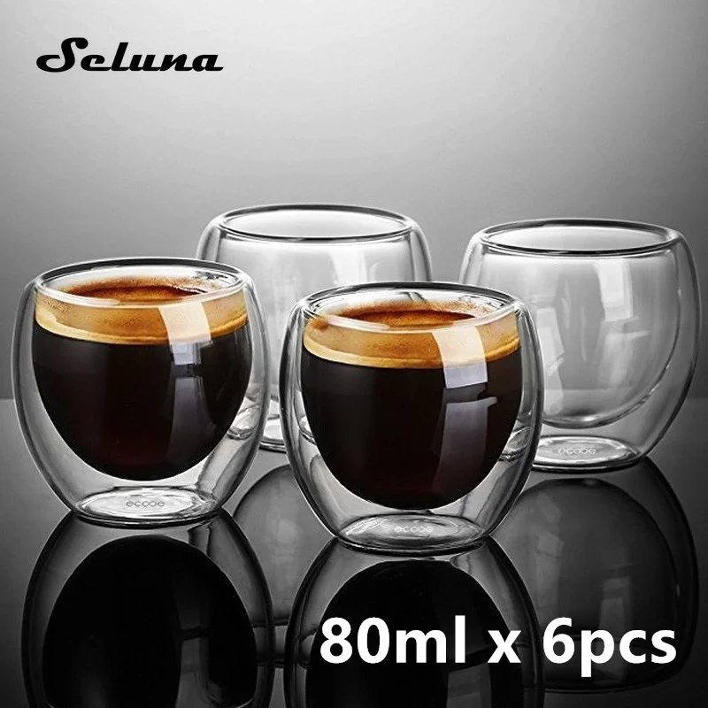 

Double Wall Glass Coffee Cups Insulated Espresso Cup Cold Drinking Wine Shot Glasses Tea Latte Coffee Mugs Whiskey Glass Cups