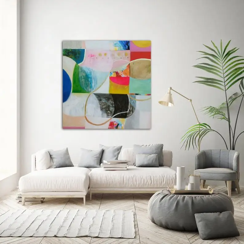 

Ручная роспись, украшенная абстрактной большой стеной с листьями, цветная абстрактная живопись, очень большая цветная стена, абстрактная м...