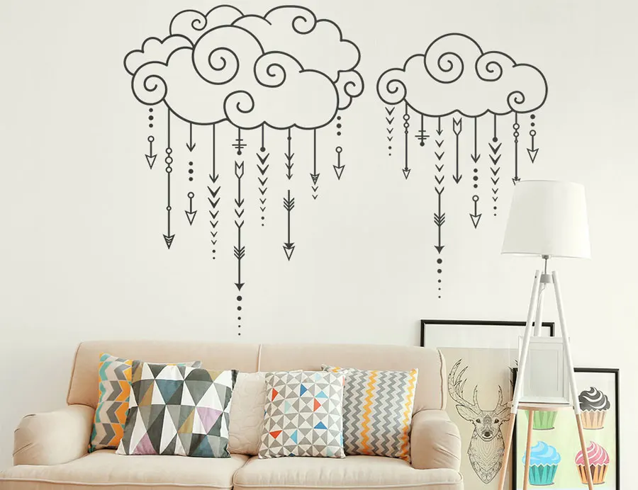 

Геометрические настенные наклейки для домашнего декора, виниловые наклейки на стену с крутыми облаками, дождевыми стрелками, украшения для...