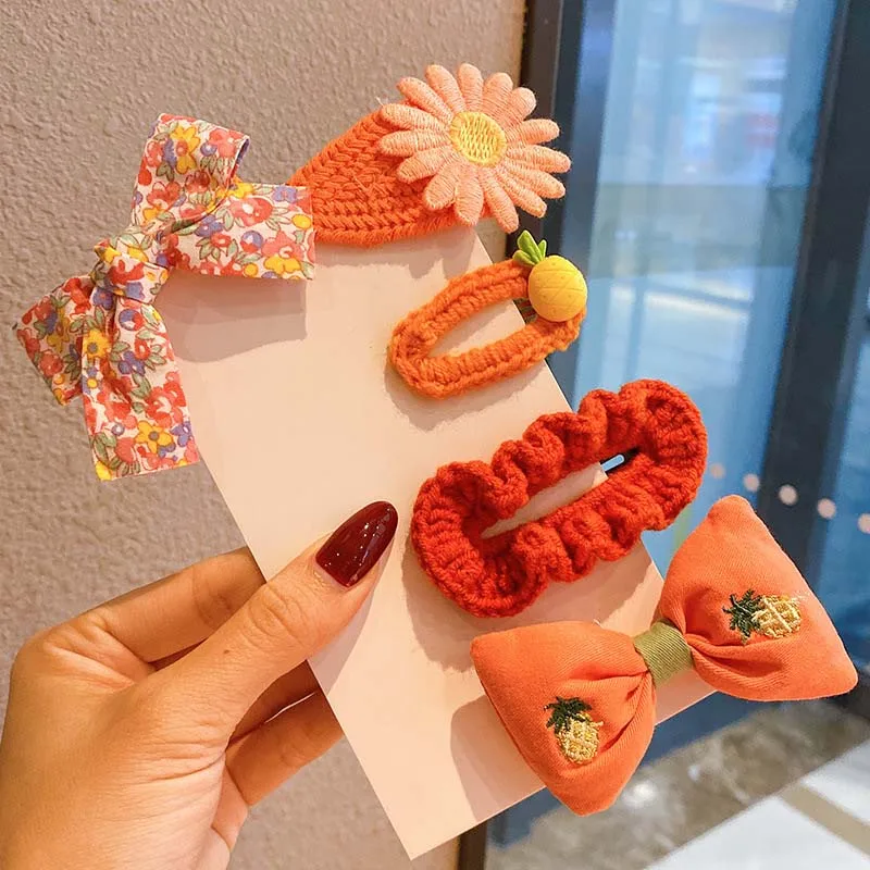

5Pcs/Set Children kawaii Cartoon Knitt Flower Fruit Bow Hair Clips Lovely Barrettes Hairpins Kids Hair Accessories For Girls
