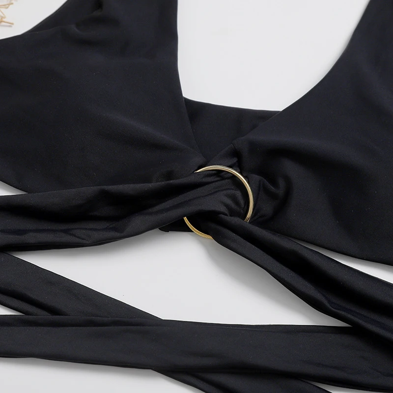 

Metal Ring Hollow Sexy Swimwear Set Women Solid Bikini Mujer Female Beach Simple Bathing Suit Bather Bikinis 2021 Mujer Summer