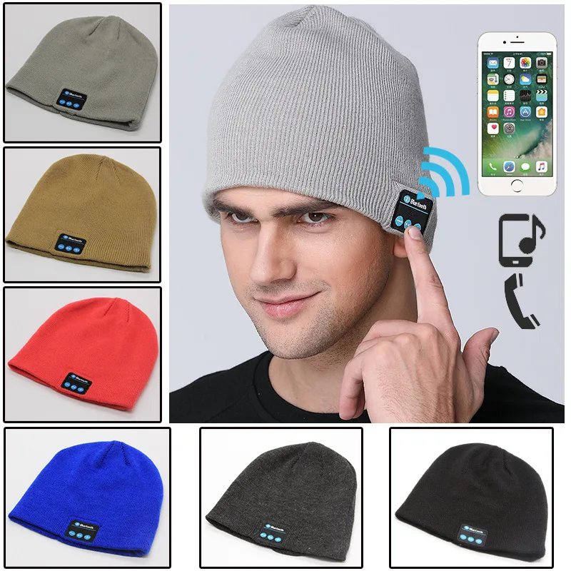 

Женская и мужская шапка с Bluetooth-совместимая с зарядкой от USB Музыкальная гарнитура Теплая Вязаная Шапка-бини шапки уличная одежда