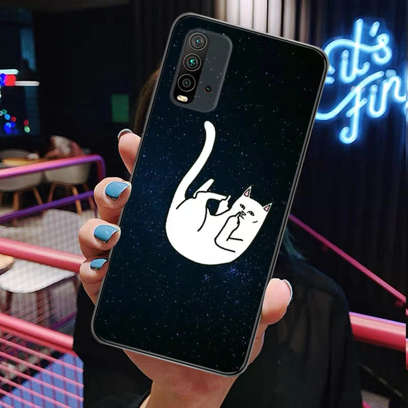 

Cat With The Middle Finger Painting Phone Case Redmi 9 9 Pro 9T 9A 9C Redmi Note 9 9S Pro Max Funda Matte Silicone Cover