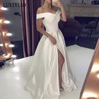 Халат de Mariage Vestido Boho Свадебное платье из атласа, Длинное нарядное платье вечернее платье простое вечернее платье с надписью 
