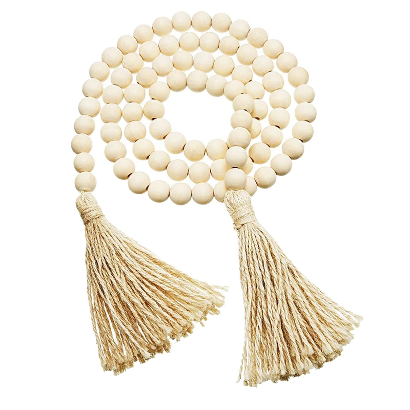 

5 Pcs Wood Bead Garland,Farmhouse Beads Prayer Beads Farmhouse Rustic Country Beads with Tassels,Wall Hanging Decoration