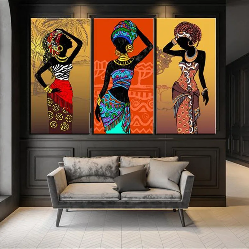 

African black girl artwork colorful pattern print canvas painting decorative painting decorating the room and living room