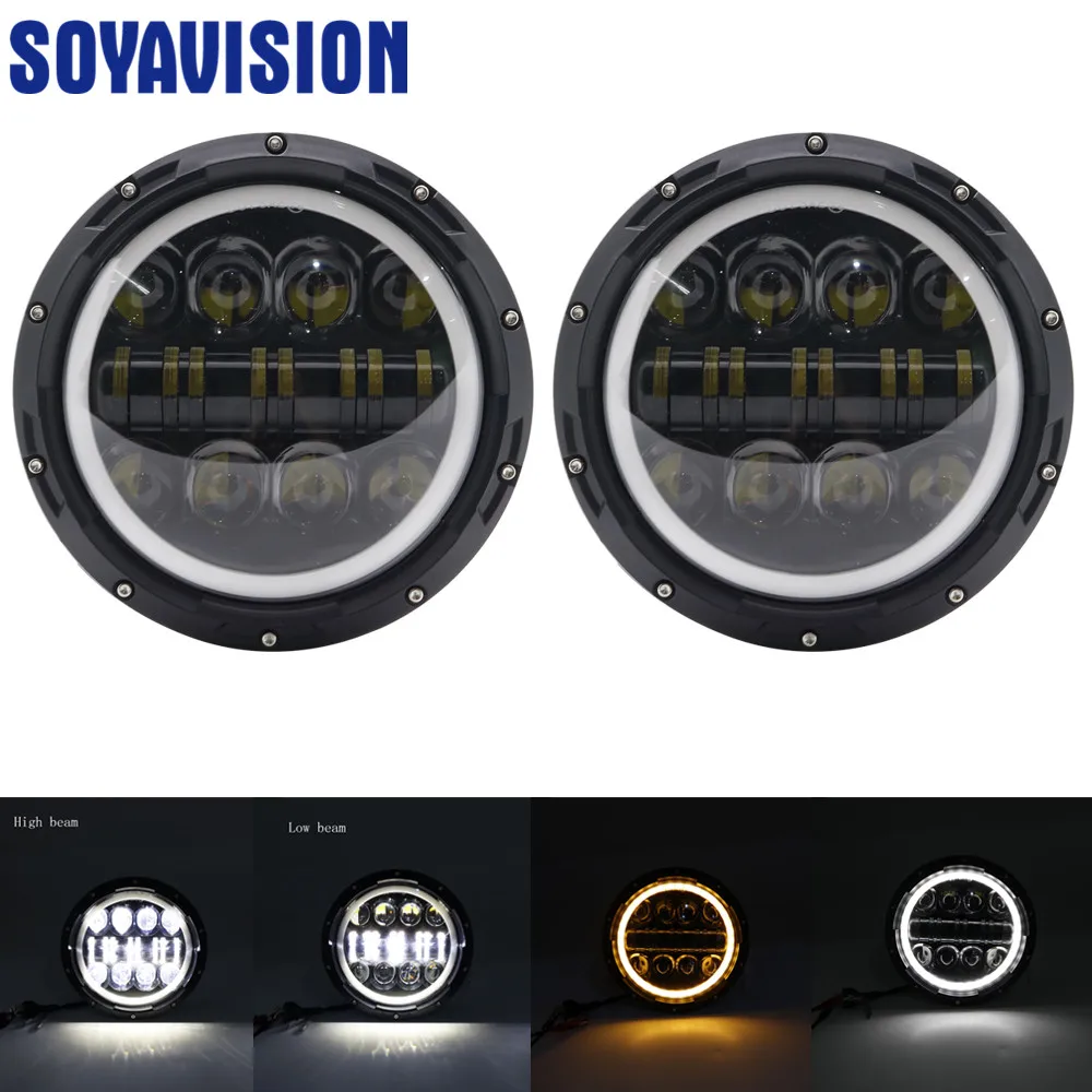 80w black 7 дюймовый светодиодный головной светильник Поворотная сигнальная лампа DRL Светодиодный дневной светильник реле и крышка для Lada Niva 4x4 автомобиля передняя противотуманная фара для защиты - Цвет: 80w black