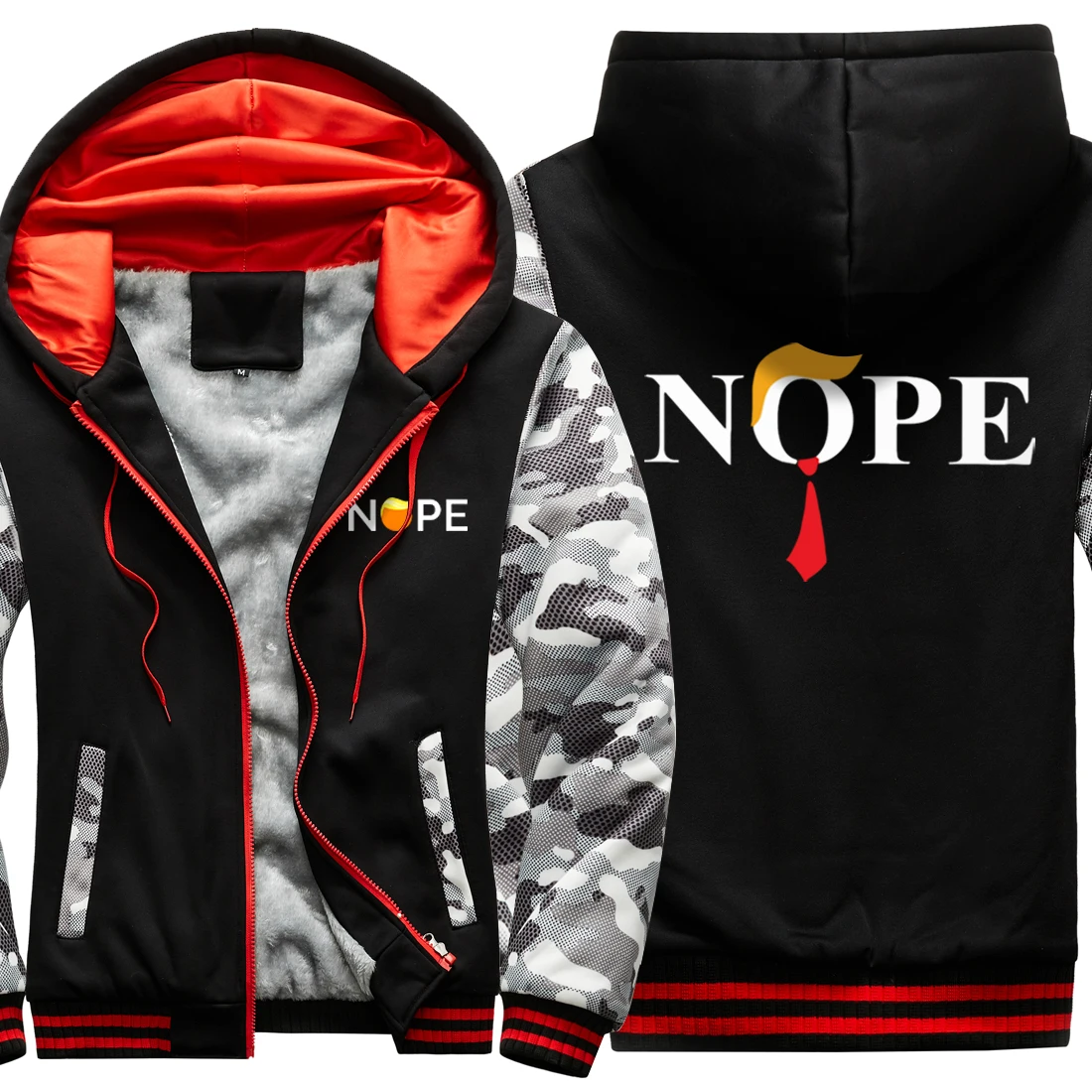 

NOPE Print Camouflage Raglan Thicken Jackets Mens Keep Warm Winter Clothing And Hooded Casual Zipper Fashion moletom masculino