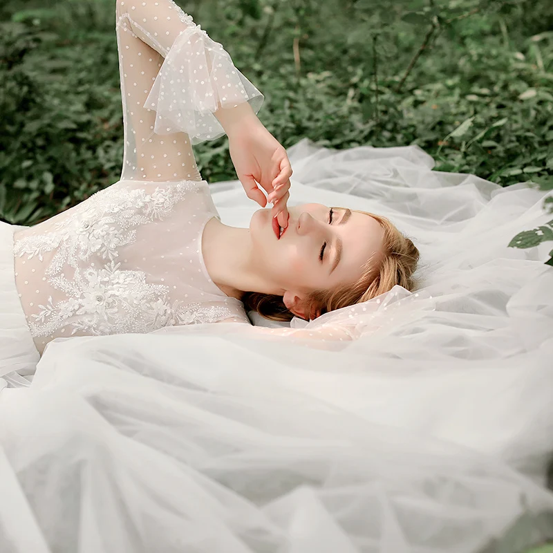 

FENTEFEN Simple High-quality Wedding Dress 2020 Lace Robe De Mariee Vestidos De Novia Brides Dresses Trip Shoot DF-0046