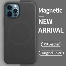 Grma Original Magnetic PU Leather Phone Case For Apple iPhone 12 Mini 12 Pro Max Liquid Silicone Back Cover For Magnetic Charger