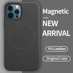 grma original magnetic pu leather phone case for apple iphone 12 mini 12 pro max liquid silicone back cover for magnetic charger free global shipping