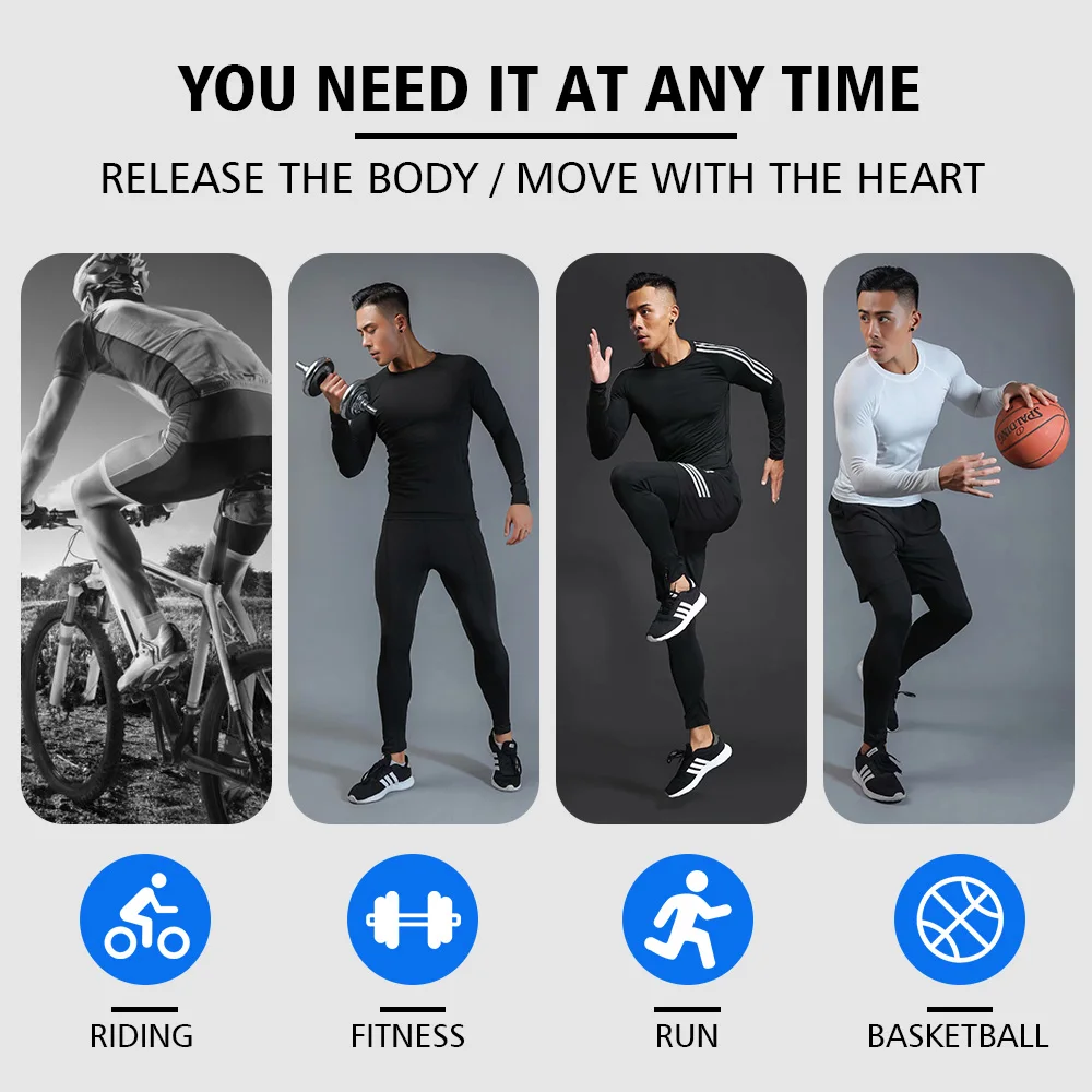 Мужской спортивный костюм с длинным рукавом Быстросохнущий компрессионный для