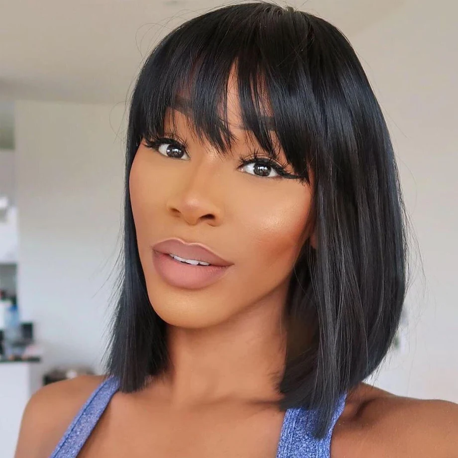 Короткие парики из человеческих волос для чернокожих женщин полный парик машины