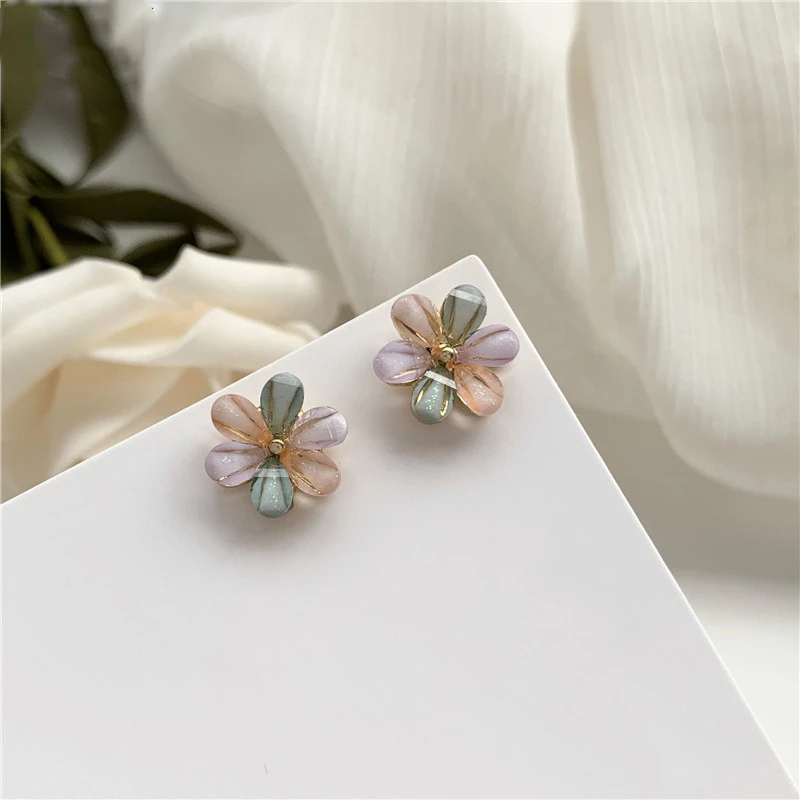 Романтические Розовые контрастные цвета лепестки корейские сережки шпильки