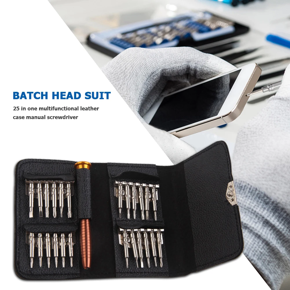 

25 in 1 Torx Cross Screwdriver Bits Set for Mobile Phones Notebook Computer Laptop Repair Kit with Leather Bag