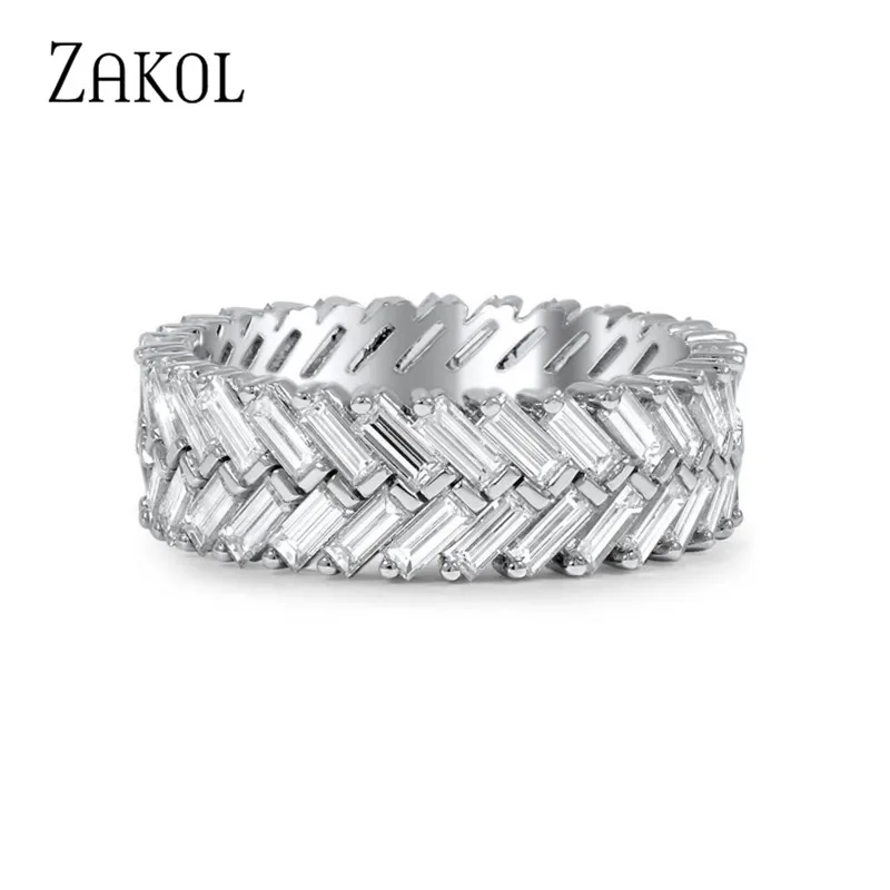 ZAKOL модные очаровательные свадебные кольца с кубическим цирконием класса ААА для