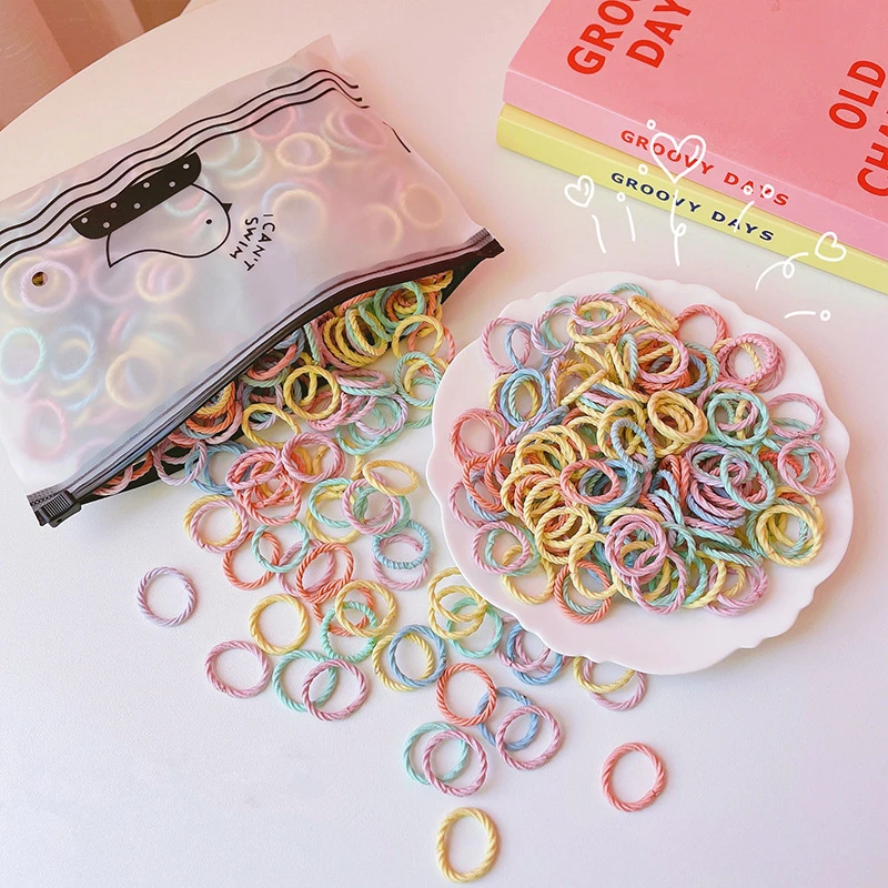 

100Pcs/Pacck Girl Kids Baby Elastic Rubber Bands Headband Cute Candy Color Scrunchie Ponytail Hair Accessories Mini Hair Rope