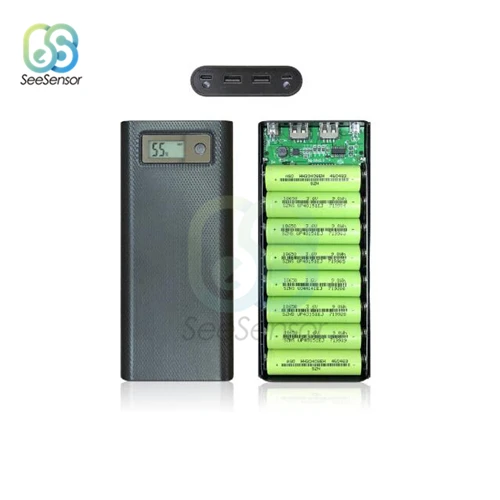 Black Двойной USB 8X18650 Блок питания батареи ЖК-дисплей цифровой дисплей зарядное устройство мобильного телефона DIY корпус без батареи - Цвет: Black