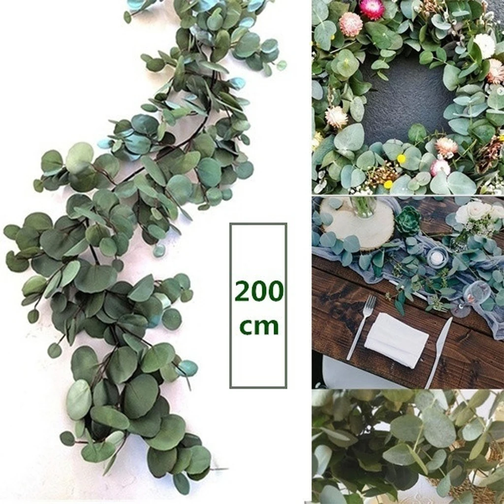 

2M Green Eucalyptus Garland Leaves Fake Vines Rattan Artificial Plants Ivy Wreath Wall Decor plant decor wall hanging