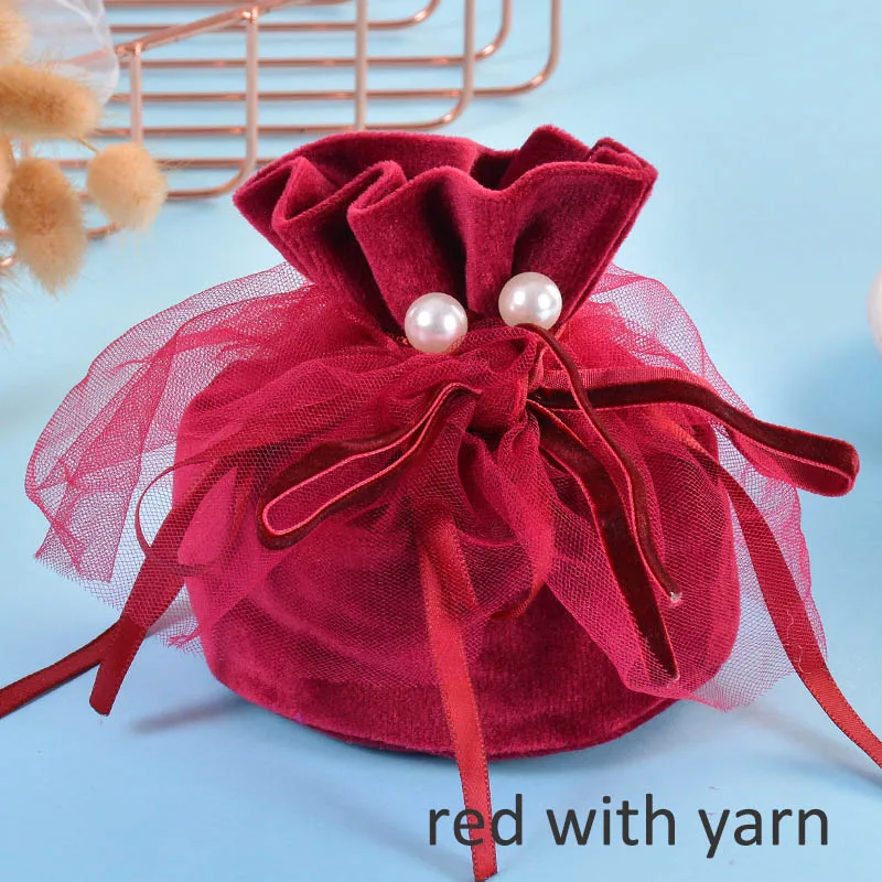 red with yarn 12*9 см, многофункциональная Подарочная сумка для ювелирных изделий, мешок для сладких конфет, бархатные сумки на шнурке, Аксессуары для детского душа, свадебные сувениры - Цвет: red with yarn