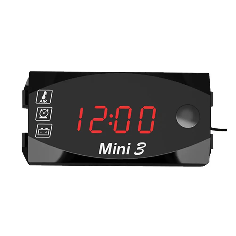 6V-30V Motorcycle Electronic Clock Thermometer Voltmeter Three-In-One IP67 Waterproof Dust-proof LED Watch with Universal Large |