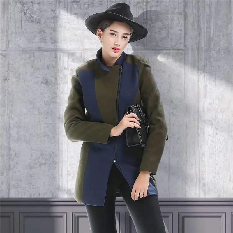 

Brand women's jacket contrast color stand collar large size female decoration body temperament woolen ladies jacket JR1116
