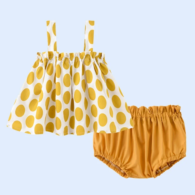 

Комплект для девочек из 2 предметов, летнее платье на бретелях с принтом в горошек + трусы, крутая детская одежда, наряды для девочек 0-24 м, 2021