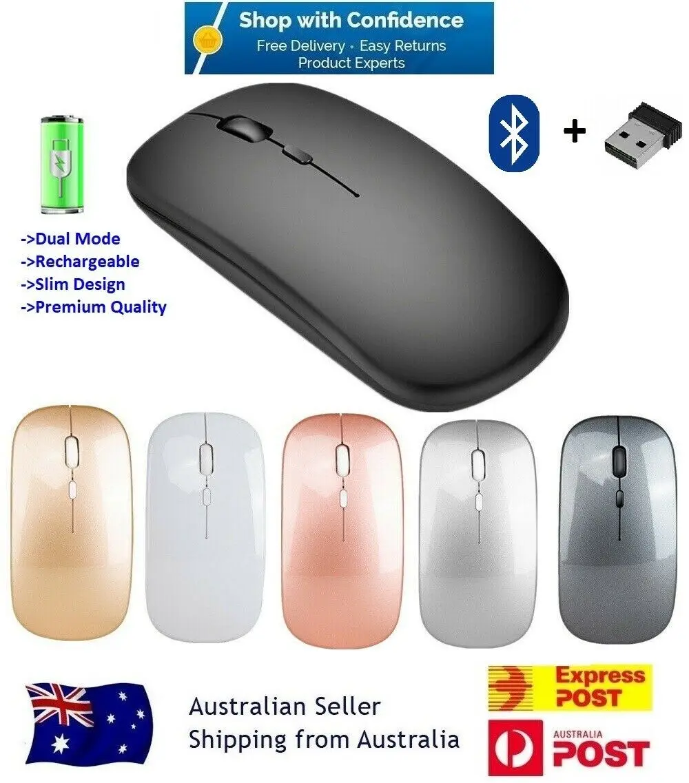 

Wireless Bluetooth 5.1 Dual-Mode Slim Rechargeable Mouse for Laptop Mac iPad