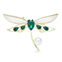 wulibaby green dragonfly brooches pearl fashion insects beauty party office brooch pins for women jewelry gifts