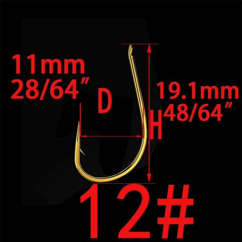 Barbed Hook Size 12 100 шт. Высокоуглеродистая сталь золотой рыболовный крючок Размер 1#2#3#4#5#6#7#8#9#10#11#12# рыболовные крючки для ловли карпа - Цвет: Barbed Hook Size 12