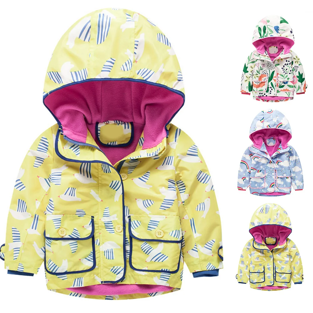 Новые осенне зимние топы с капюшоном и принтом для маленьких девочек пальто на