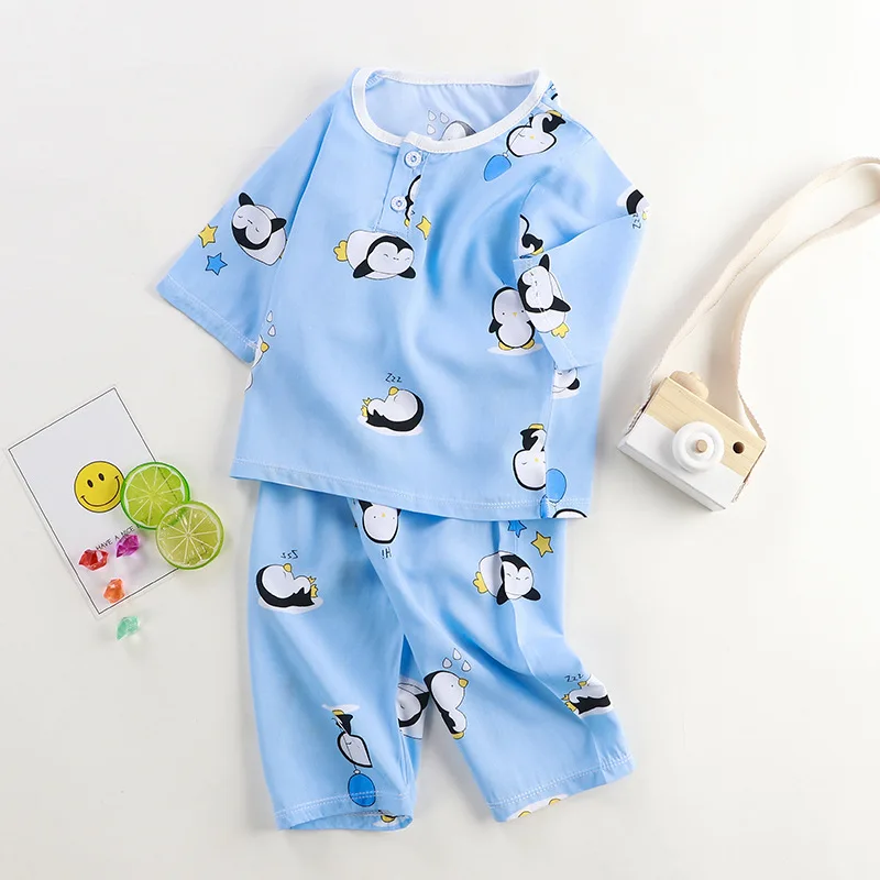 Летняя домашняя одежда для мальчиков и девочек ночная рубашка Детская Хлопковая