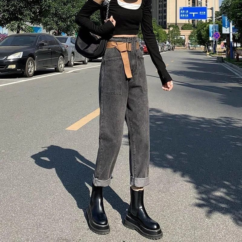 Женские джинсы с высокой талией и широкими штанинами джинсовая одежда в стиле