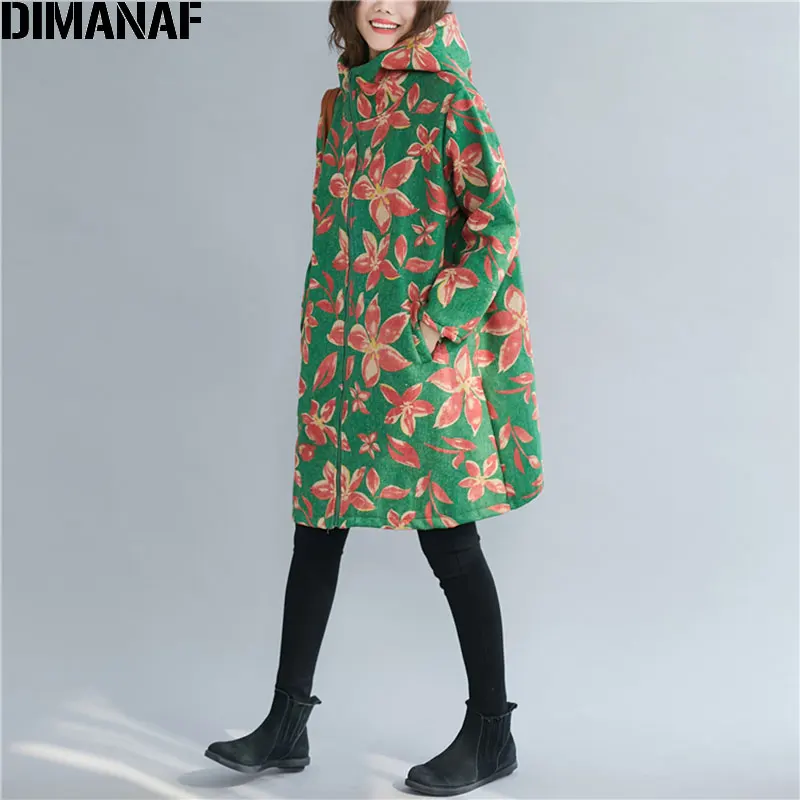 DIMANAF размера плюс осень зима женские парки пальто с капюшоном толстые