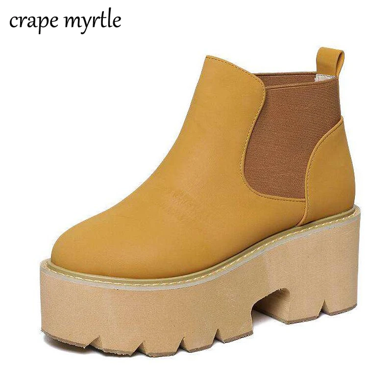 Ботинки в стиле панк женские ботинки на платформе Осенняя обувь коричневые