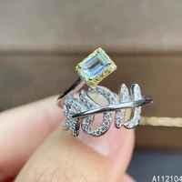 kjjeaxcmy fine jewelry 925 sterling silver inlaid natural aquamarine women elegant luxury plant leaf adjustable gem ring support