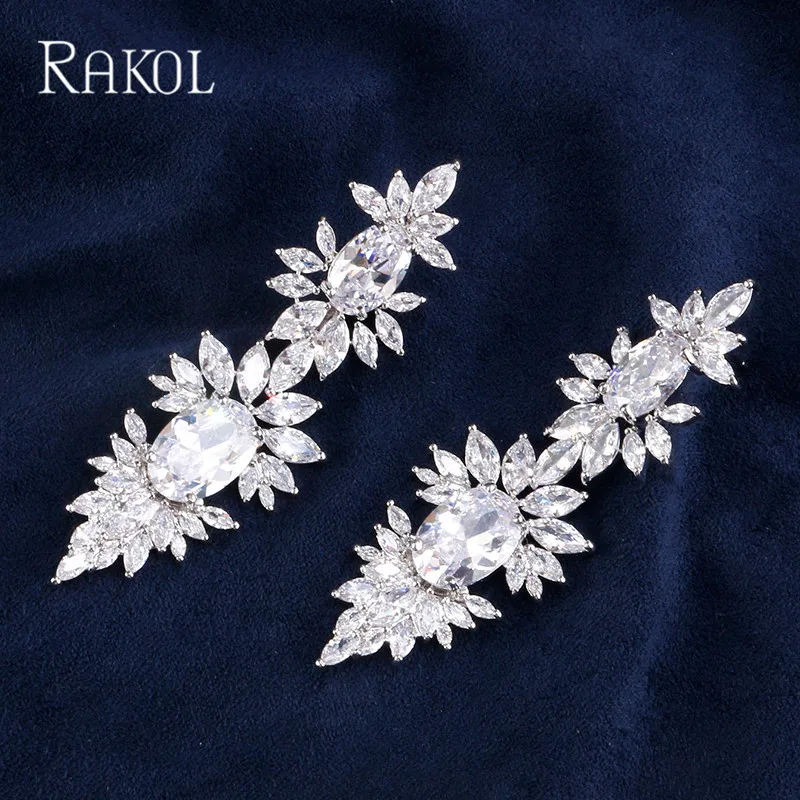 Женские винтажные серьги с фианитом RAKOL большие роскошные для свадебной