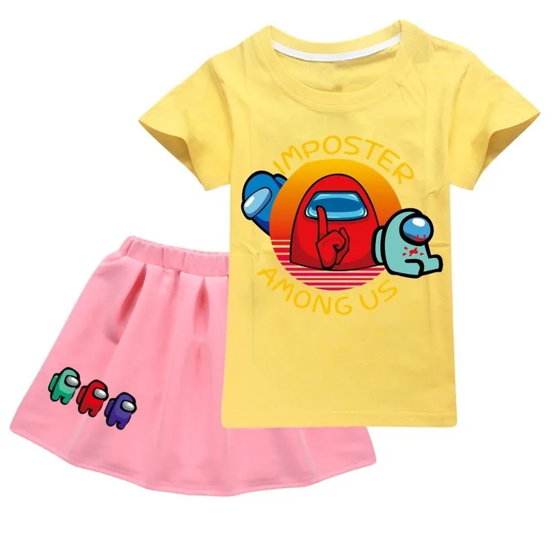 

Hot Baby Lovely Cartoon Among us Doll Girls Clothes Set T shirt + skirt Cute Princess Clothes Suits For Girls Among us Dress