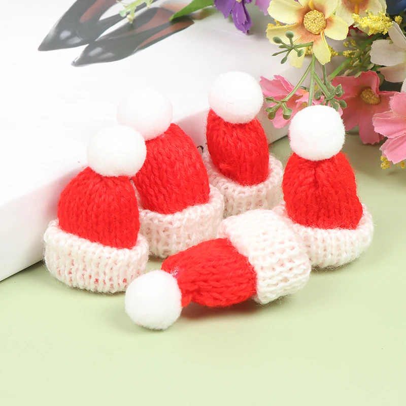 

5 шт. миниатюрная Красная рождественская мини-шапка для кукольного домика Рождественская маленькая шерстяная мини-шапка декоративные аксе...